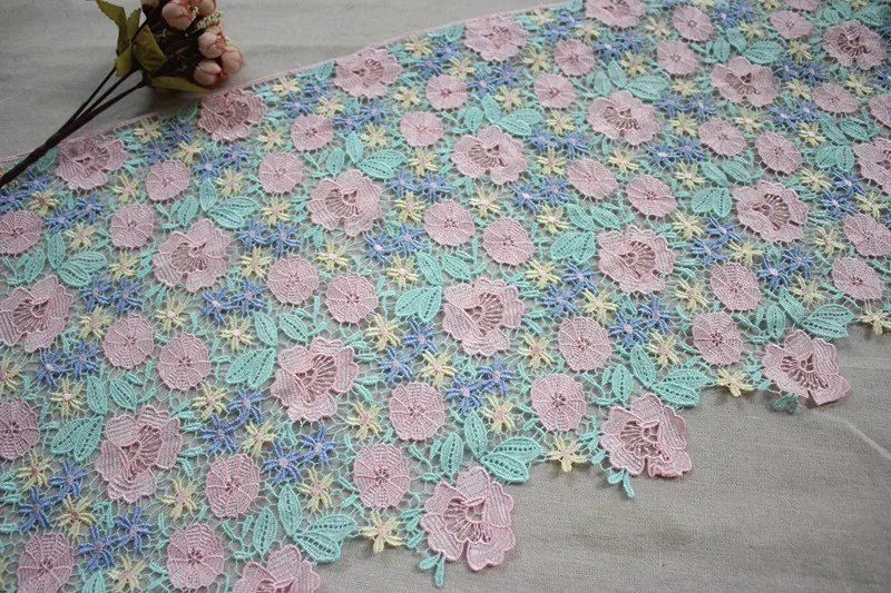 1" 38 см в ширину высокого качества DIY кружево для рукоделия Водорастворимая вышитая кружевная отделка в розовом+ мятном зеленом+ синем+ желтом, Venise кружевной отделкой