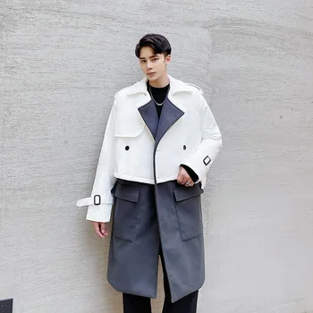 

Male Streetwear Vintage Loose Casual Windbreaker Outerwear Men 2pieces Sets Cotton Padded Short Jacket Wool Vest Trench Coat