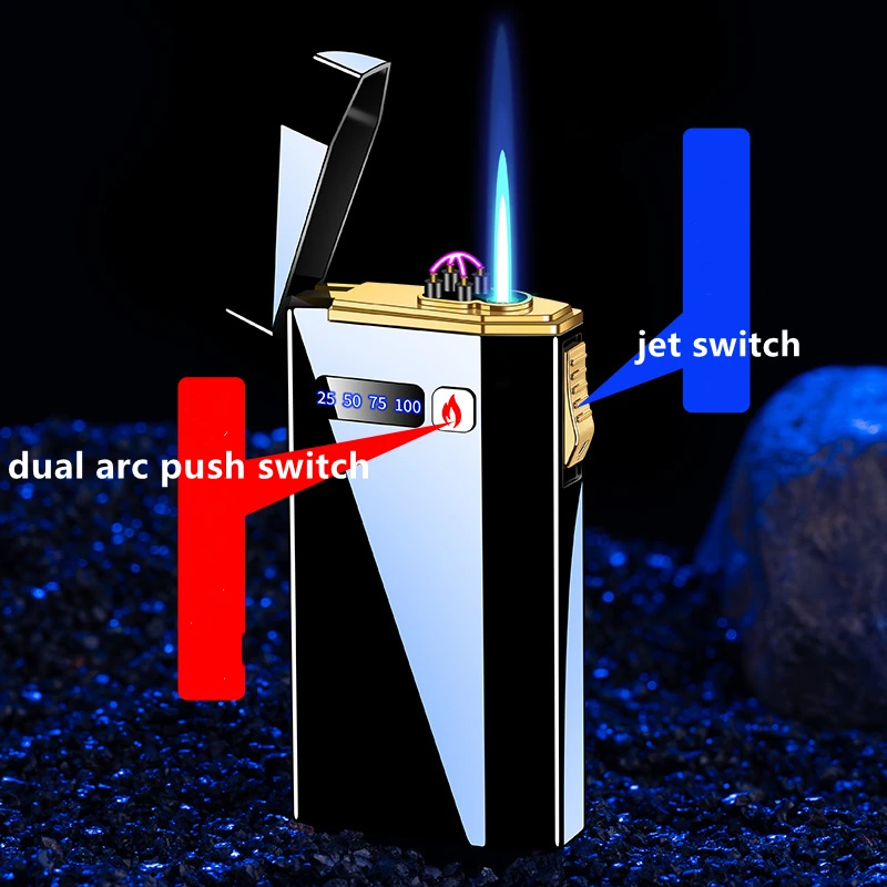 Windproof Usb Torch Jet Cigarette Lighter Metal Gas Butane Dual Arc Plasma Lighter Rechargeable Cigar Gadgets - Cigarette Accessories - AliExpress