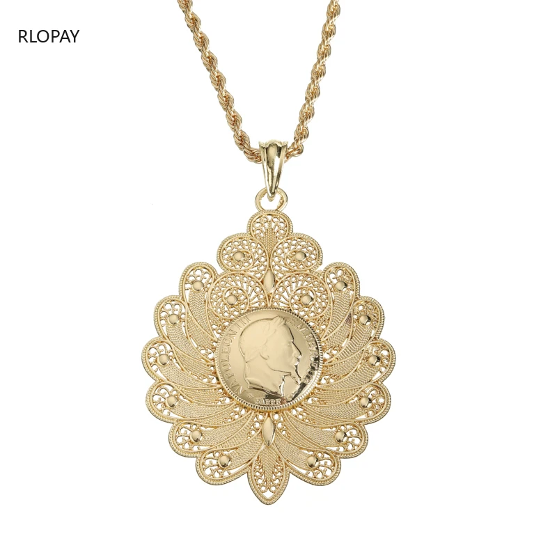 Joyería étnica con de moneda para mujer, collar de oro cadena larga, hueca, de joyería francesa Birdal|Colgantes| - AliExpress