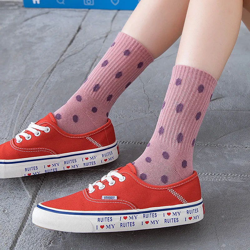 Женские носки без пятки, женские носки с волнистыми точками, длинные носки, Корейская версия студенческих носков в горошек