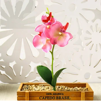 

Three Flowers Butterfly Orchid Artificial Flower Pot Plant Plastic Flower Branch Phalaenopsis Family Table Office Decoration