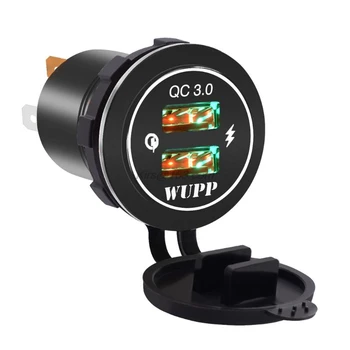 

Aluminum Waterproof Dual QC 3.0 USB Fast Charger Socket Power Outlet With Led Light for Car Boat Marine Rv Motorcycle Mobile Pho