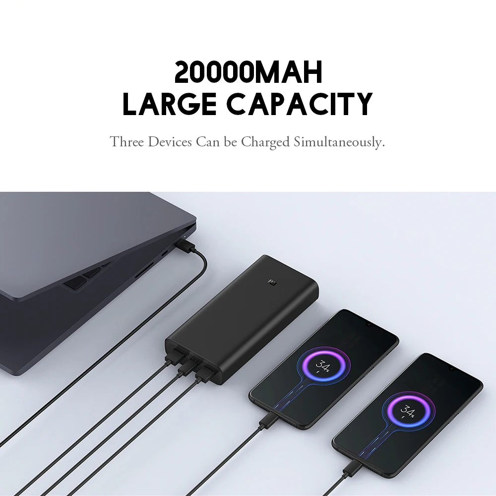  Newest Original Xiaomi Power Bank 3 20000mAh USB-C 50W Max Fast Charge Mi Powerbank for Laptop Smar