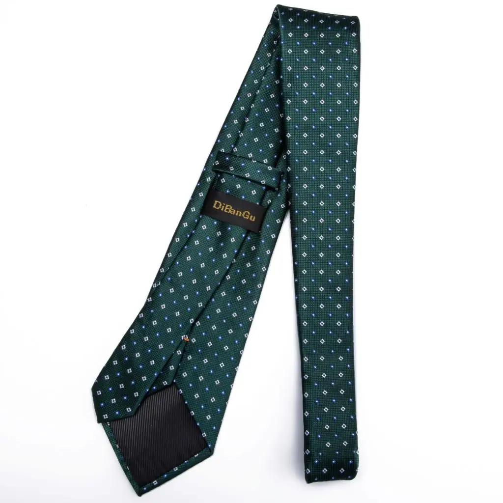 Модный мужской галстук, зеленый, синий, в горошек, Свадебный галстук для мужчин, Hanky, запонки, набор зажимов, DiBanGu, дизайнерский Шелковый мужской галстук, Прямая поставка, MJ-7175