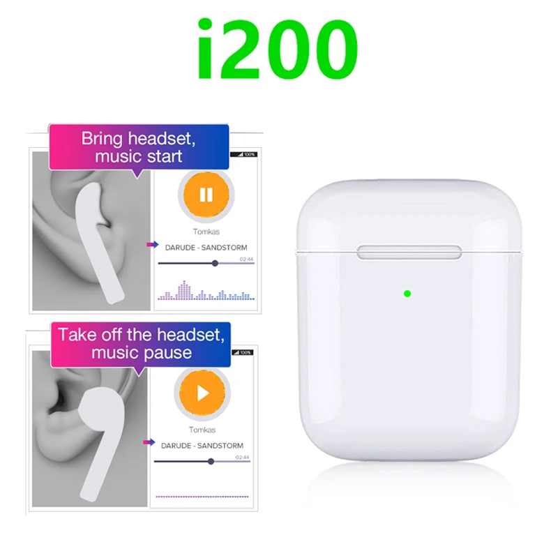 Original i200 tws bluetooth earphone Pop up Smart Sensor Earbuds Wireless Earphones Charging box PK w1 chip i60 i10 i30 i100 tws