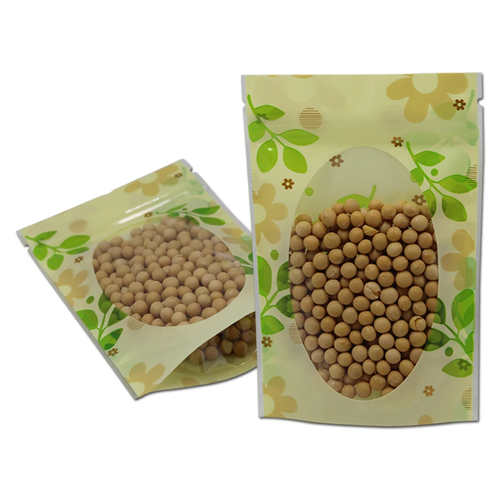 10*15cm Green Leaf Stand Up Pouch Doypack Self Seal Zipper Plastic Packing Bag Ziplock Food Storage Packaging With Clear Window | Дом и сад