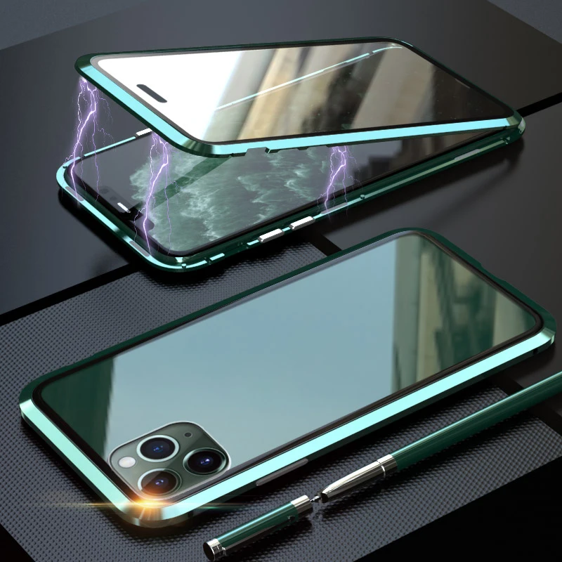 Двухсторонний Магнитный чехол из закаленного стекла для iphone 11 pro max i phone 11pro с