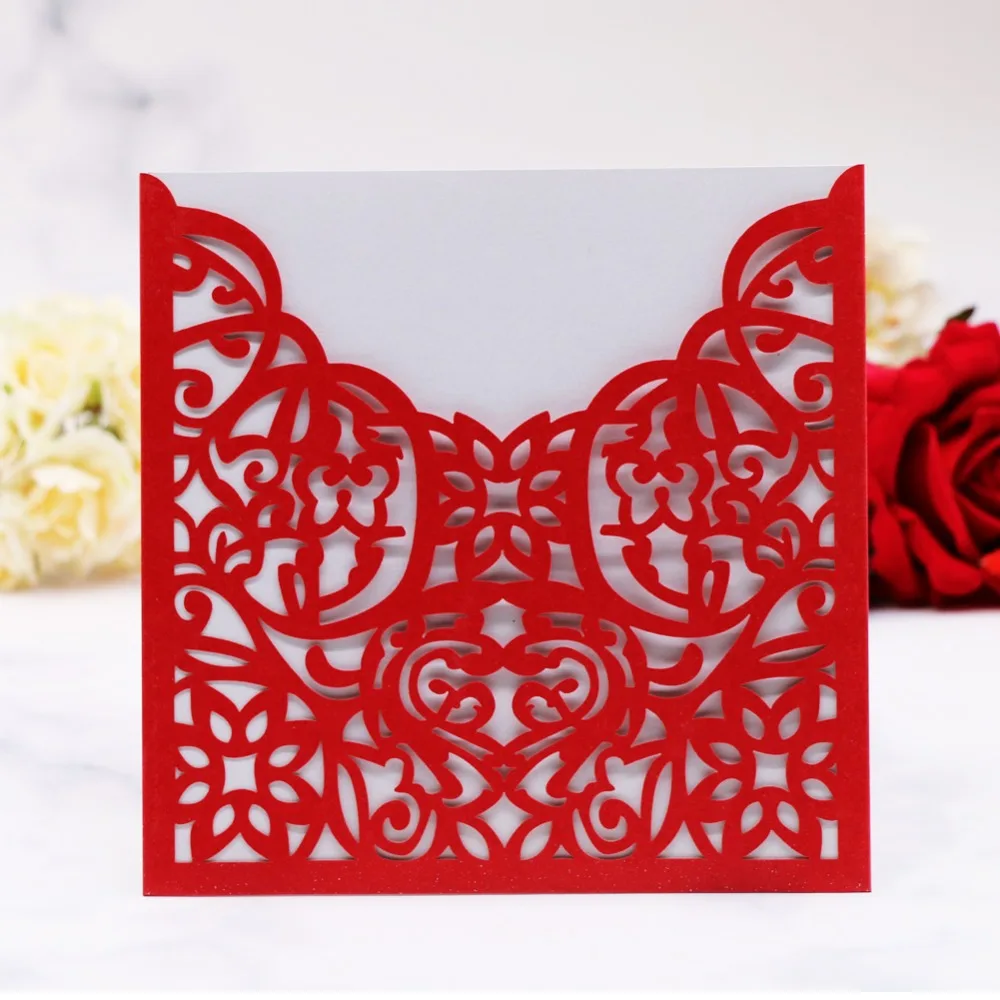20pcs Romantic Pocket Wedding Invitations Card 250gsm pearl paper Wedding Birthday Party Blessing Greeting Postcards Supplier