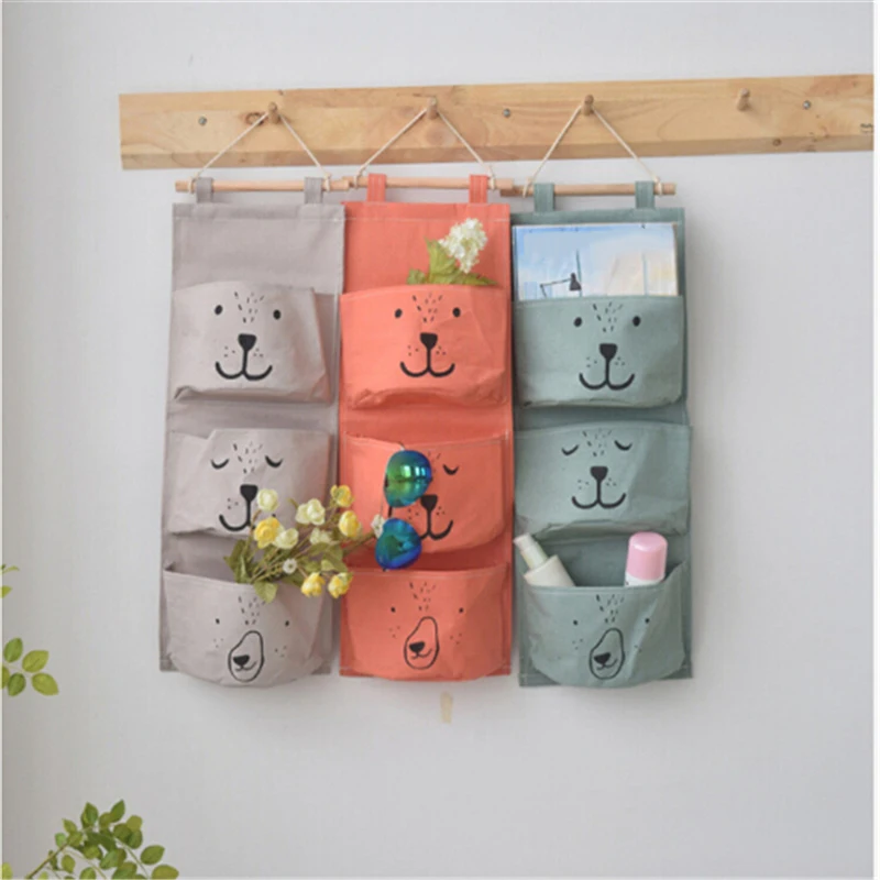 

Wall Hanging Organizer Hanging Storage Bag Wardrobe Hanging Organizer Cotton Linen Hanging Storage Bags Home Essential 3 Pockets