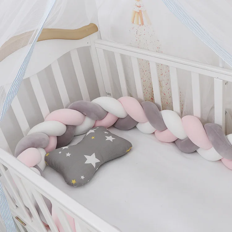 Tecelagem de Pelúcia Decoração do Quarto Bebê Amortecedor Cama Berço Protetor Infantil Trança nó Travesseiro 3 m