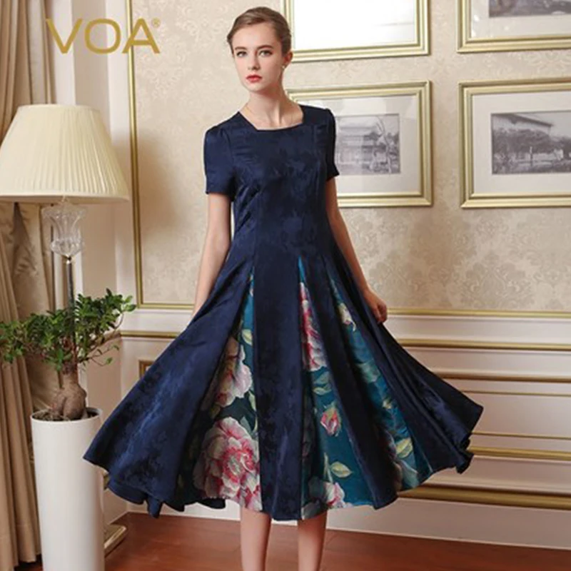VOA Plus Size Heavy Silk Jacquard Printed High