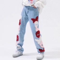 Pantalones vaqueros con bordado de calavera Punk para hombres y mujeres, Jeans de estilo Hip Hop, rectos y holgados, moda coreana, 2021