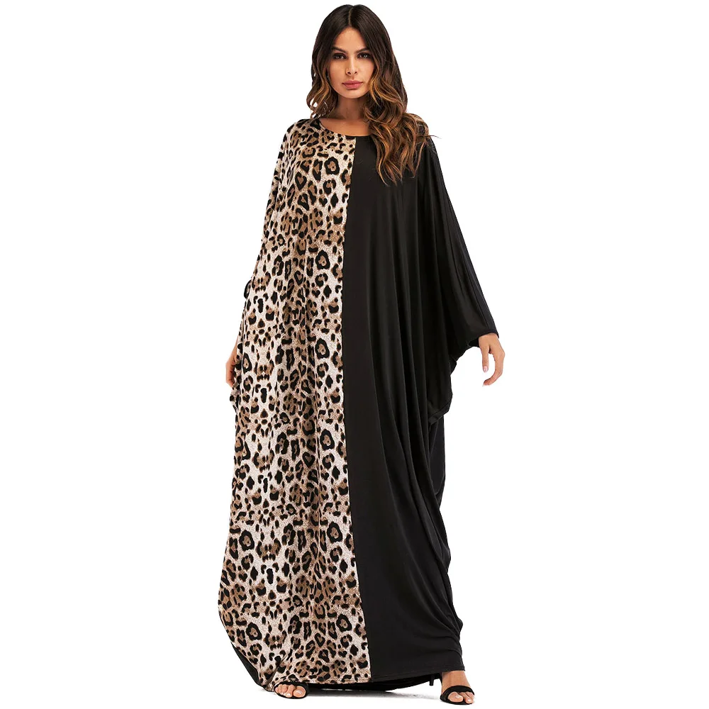Мусульманское женское платье Кафтан Abaya длинное из хлопка с леопардовым принтом
