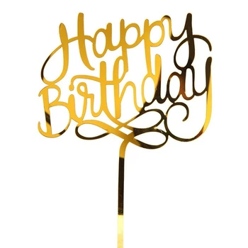 

1PC Glitter Happy Birthday Cake Topper Acrylic Letter Gold Cake Dessert Top Flag Decoration for Birthday Party Wedding Supplies