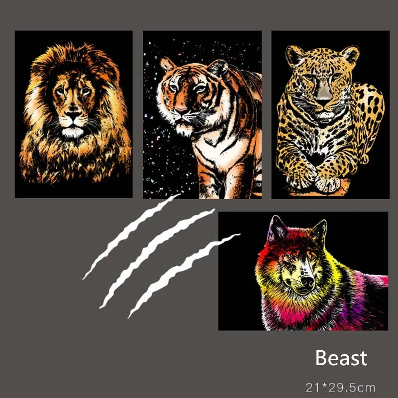 4PCS DIY Scratch Paintings Magic Toys Colorful Night View Scraping Art Paper Baby Kids Gift Education Toys Manual Drawing Toys 15