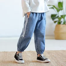 Детская одежда; джинсовые брюки для мальчиков; коллекция года; весенняя одежда; стиль; тонкие длинные брюки для мальчиков; детские свободные брюки до лодыжки