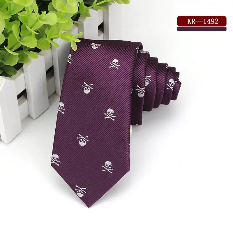 Мужские облегающие галстуки, полиэстер, шелк, узкий, 6 см, череп, жакет, трикотажный галстук, Мужская Свадебная вечеринка, Gravatas, узкий галстук, аксессуары - Цвет: KR-1492