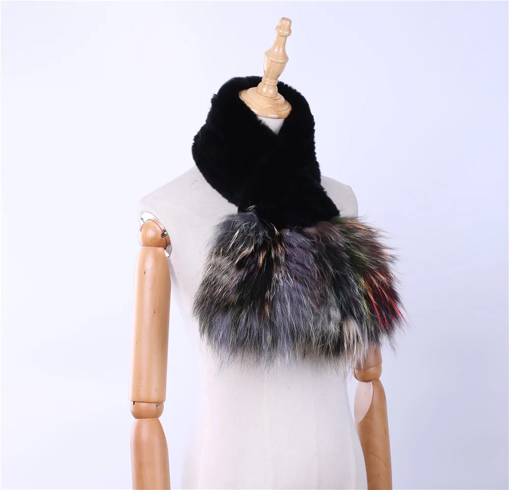 Brand New Genuine Real Rex Rabbit Fur Women's Fashion Fur Scarf Scarves Silver Fox Fur Knitted Wraps Multicolor Winter Warm