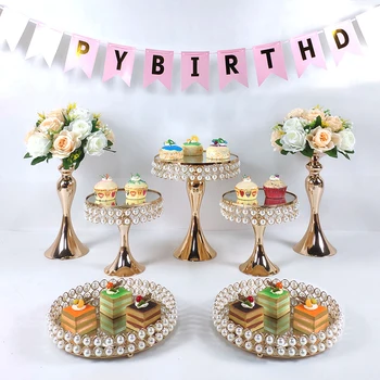 

new style Gold high quality Birthday party Golden Crystal Wedding Crystal Round Metal Set Mirror Dessert Cake Stand