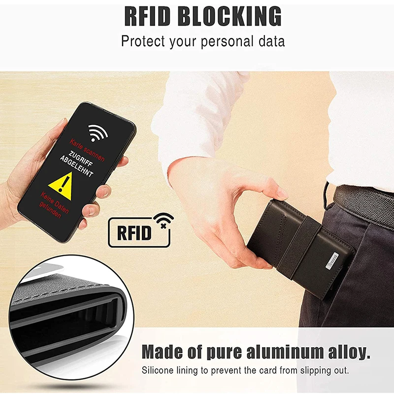 Credit Card Case leather wallet wallet card holder card holder credit card holder credit card wallet card wallet wallet card bag document card wallet for Men Genuine Leather Aluminum Slim Wallet Minimalist RFID Protection Smart Card Wallet with Bandage