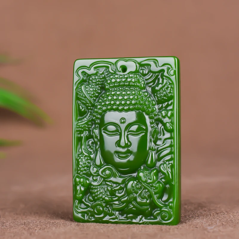 

Natural Green Jade Dragon Buddha Pendant Necklace Chinese Hand-Carved Charm Jadeite Jewelry Fashion Amulet for Men Women Gifts
