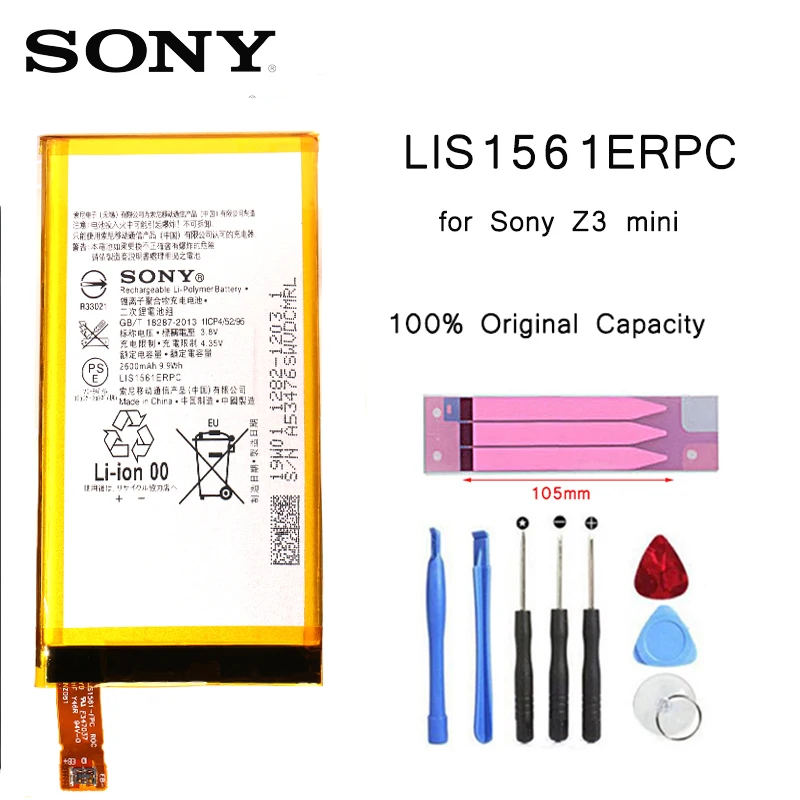 

Original Replacement Battery For SONY Xperia Z3 Compact Z3 mini C4 M55W D5833 SO-02G Z3 MINI LIS1561ERPC Genuine Battery 2600mAh
