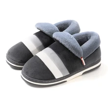 

2019 TZLDN Winter New Men'S Striped Slippers Home Warm Short Plush Indoor Cotton Shoes Non-Slip Wearable Comfortable Shoes