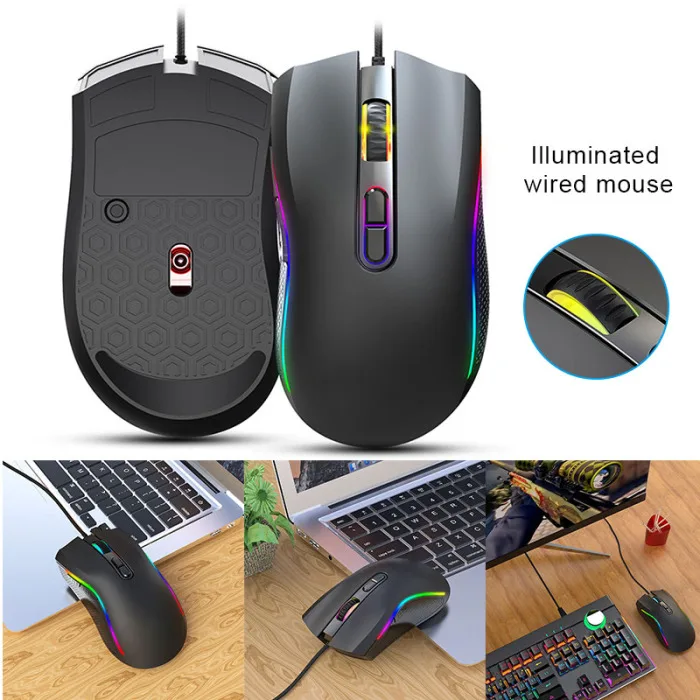 Светящаяся Проводная игровая мышь USB оптическая компьютерная мышь 7 программируемых клавиш NK-Shopping