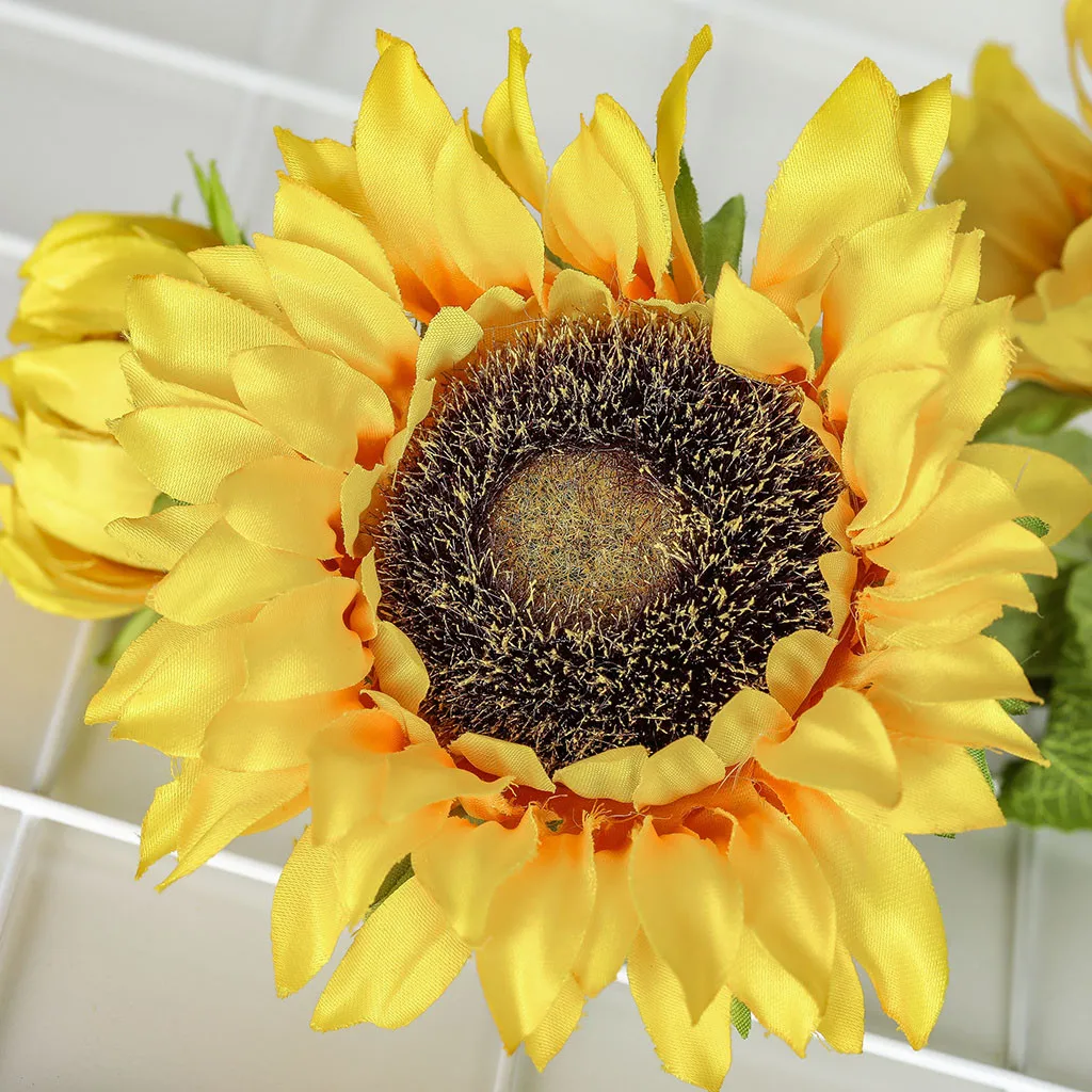 Autumn Decoration Yellow Sunflower Cloth Artificial Flowers Bouquet Bonsai For Home Wedding Decoration Office Party Garden Decor