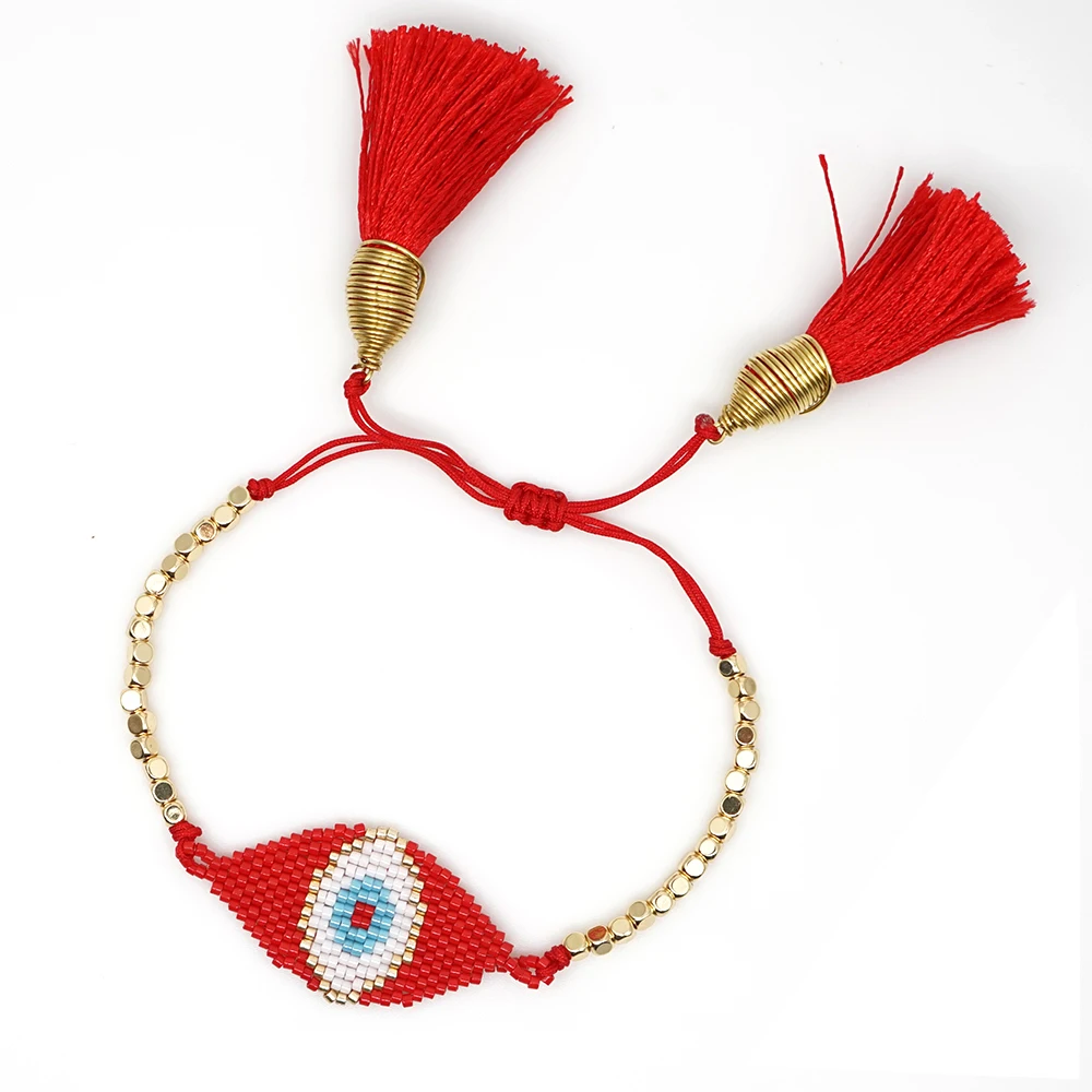 Go2boho MIYUKI браслет Сердце Браслеты Mujer для женщин Турецкий Дурной глаз браслет кисточкой ювелирные изделия кристалл бохо шик ручной работы - Окраска металла: MI-B180420C Evil Eye