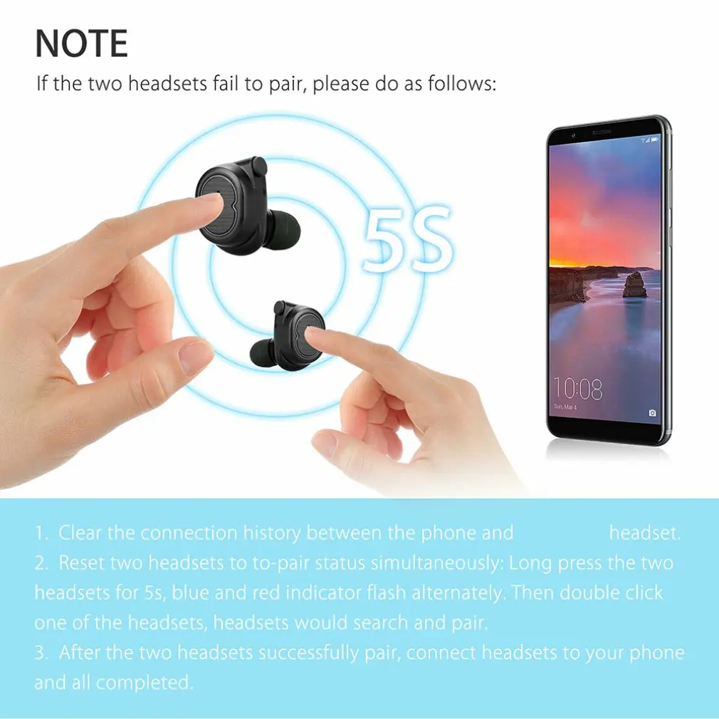 5,0 Bluetooth гарнитура TWS True беспроводные наушники 5D стерео Водонепроницаемая беспроводная большая емкость сенсорная Мини спортивная Гарнитура для бега