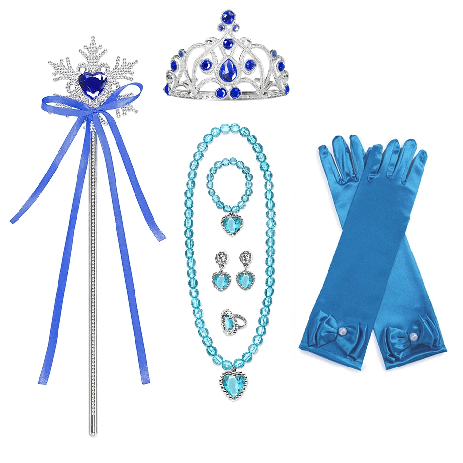 Princess Accessories Set Girls Anna Elsa Cospaly Crown Magic Wand Necklace Wig Gloves Earring Bracelet