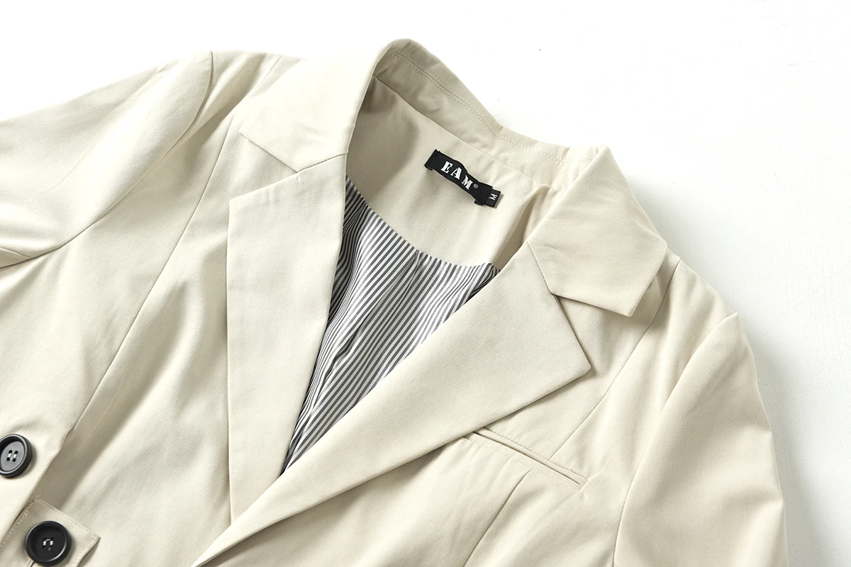 [EAM] Свободная приталенная куртка на пуговицах с разрезом, новая женская куртка с отворотом и длинным рукавом, модное осенне-зимнее пальто JQ29000