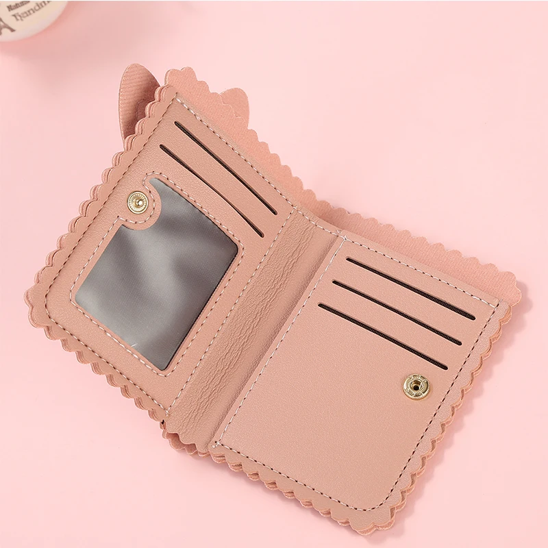 Женский короткий кошелек Kawaii маленький дизайнерский с отделением для карт и