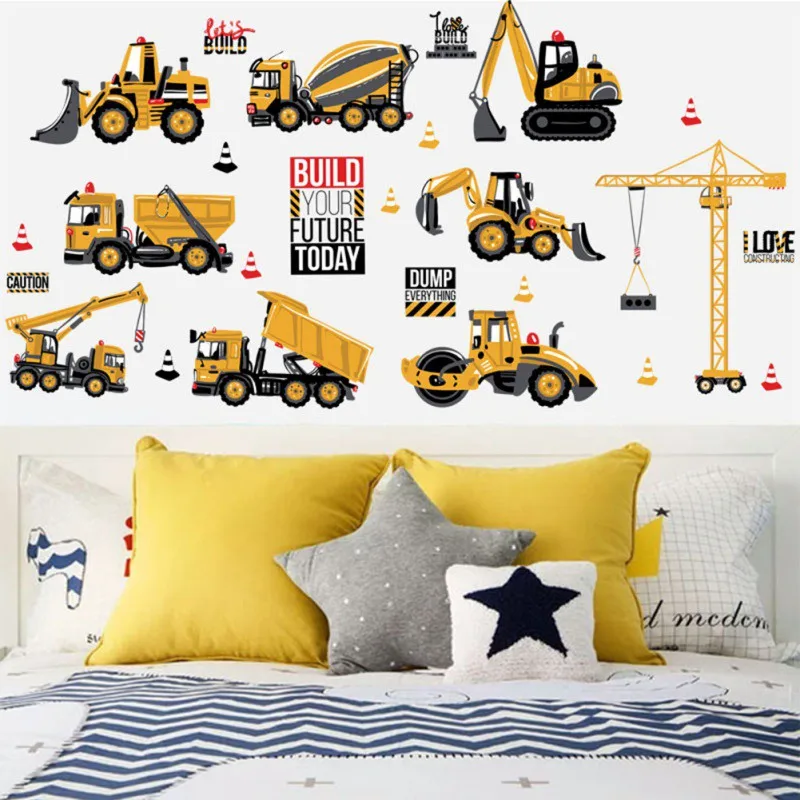 Cartton Wall Stickers For Home Living Room Decoration Tractor Engineering Car Pattern Children Kid |