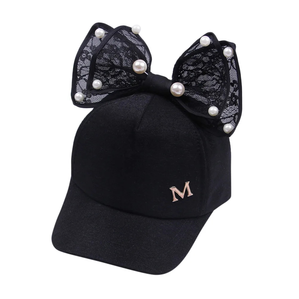Girls baseball cap sun hat M letter Pearl pearl big bow Cute children cap Spring Summer Girls Hip Hop Caps Kids Sun Hat