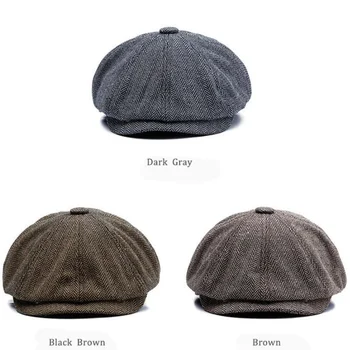 

brand Unisex Autumn Winter Newsboy Caps Men And Women Warm Tweed Octagonal Hat For Male Detective Hats Retro Flat Caps chapeau
