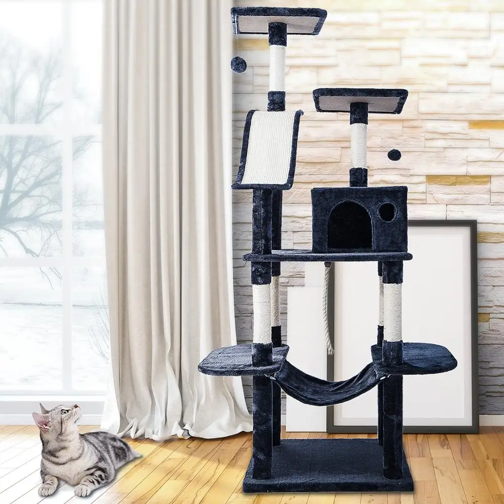 New Durable Cat Tree Scratching Post Activity Centre Climbing Cat Tower Top Post Adjustable with Cozy Condo Hammock Pet Supplies