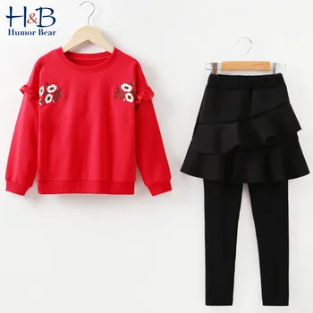 

Humor Bear Girls Suit Spring Autumn Outfit 2020 New Clothes Long Sleeves+Pants Skirt 2pcs Sets Princess Children'S Clothing 4-13