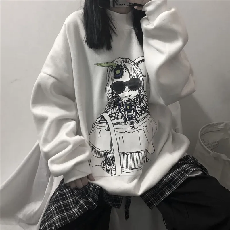 Lychee Harajuku повседневные свободные женские флисовые пуловеры Devil Girl водолазка Женские флисовые толстовки Осенние женские флисовые Топы