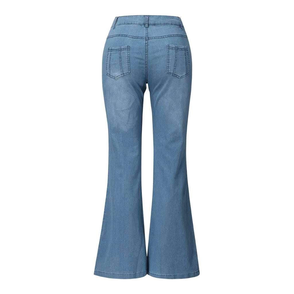 Женские джинсы с цветочной вышивкой, большие расклешенные брюки, женские элегантные повседневные джинсовые длинные брюки с высокой талией, широкие брюки