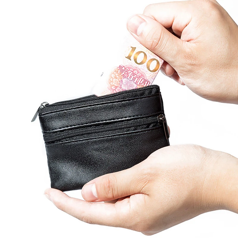Men Women Leather Coin Purse Wallet Card Key Storage Case Soft Holder Zip Mini Pouch