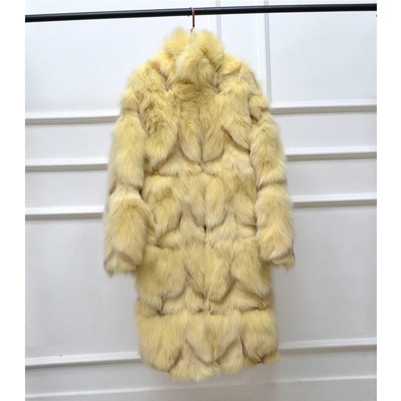 Новое зимнее классическое пальто из натурального Лисьего меха, теплая меховая куртка с длинным рукавом, меховые пальто для девушек, CT937-2 - Цвет: yellow