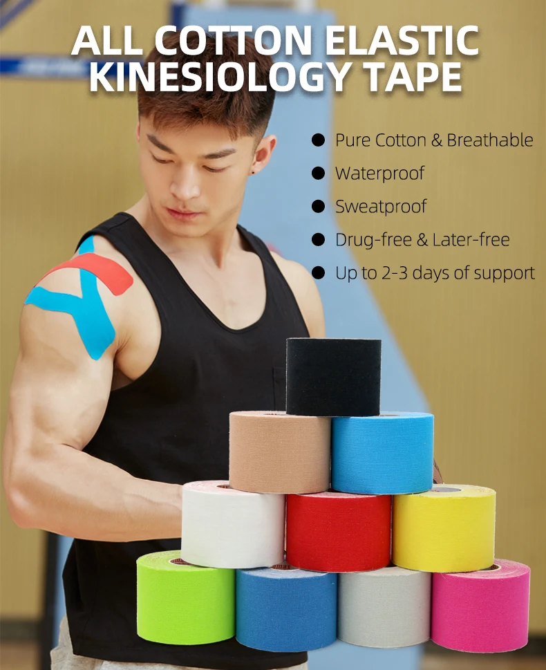 Sports Tape Kinesiology Tape Knee Pad 5cm*5m Cotton Kinesiology Tape Knee Pads for Sport Fitness Elastic Athletic Bandage for Muscle