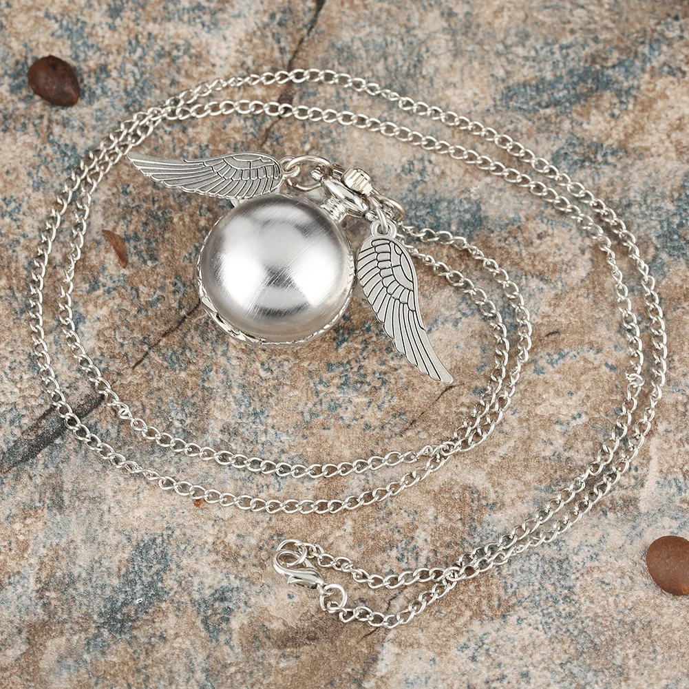Винтажные серебряные шарообразные карманные часы привлекательные два маленьких Крыла Дизайн Классический Кварц ожерелье кулон часы для женщин