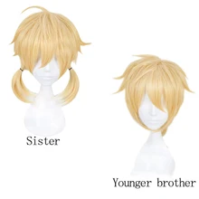 Аниме Kagamine Rin/Kagamine Len короткие светлые желтые волосы Косплей Костюм парик