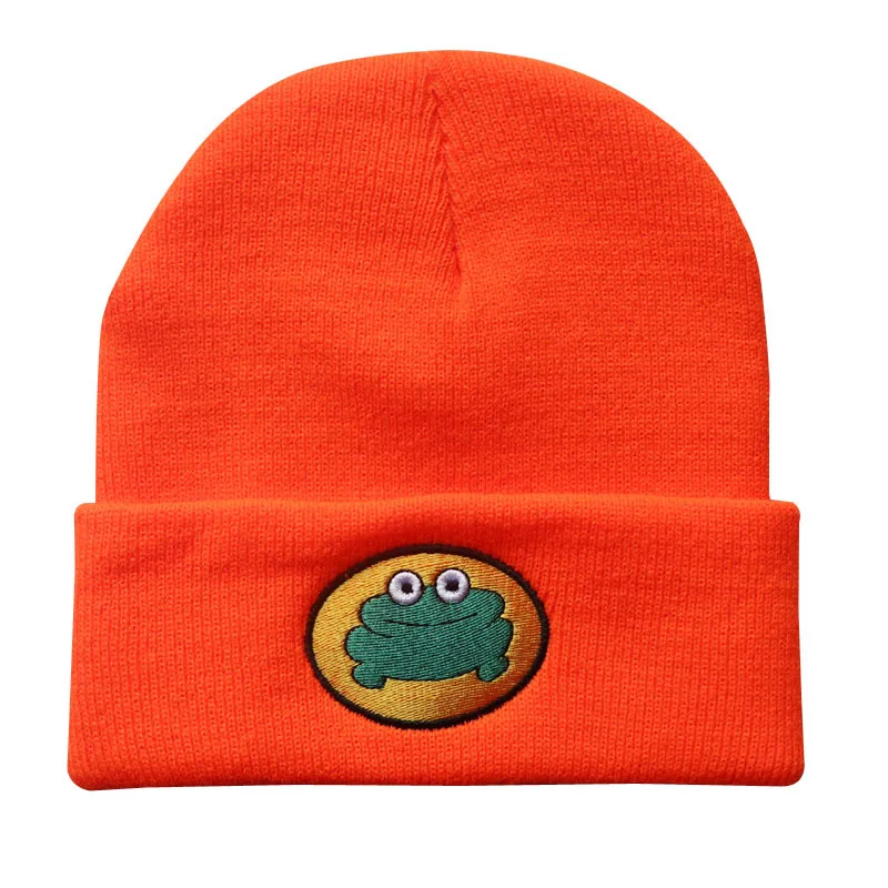 Parappa the Rapper Beanie Embroidery Winter Hat Cotton Frog Knitted Hat Skullies Beanies Hat Hip Hop Knit Cap Casual skullies men Skullies & Beanies