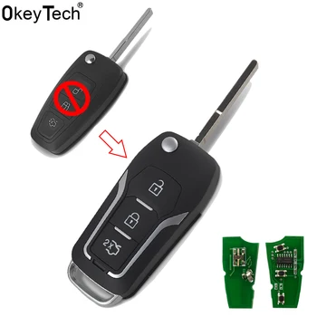 

OkeyTech 3 Button 433Mhz 4D60/4D63 Chip Modified Flip Folding Remote Car Key For Ford Focus 3 Fiesta 2013 connect mondeo c max