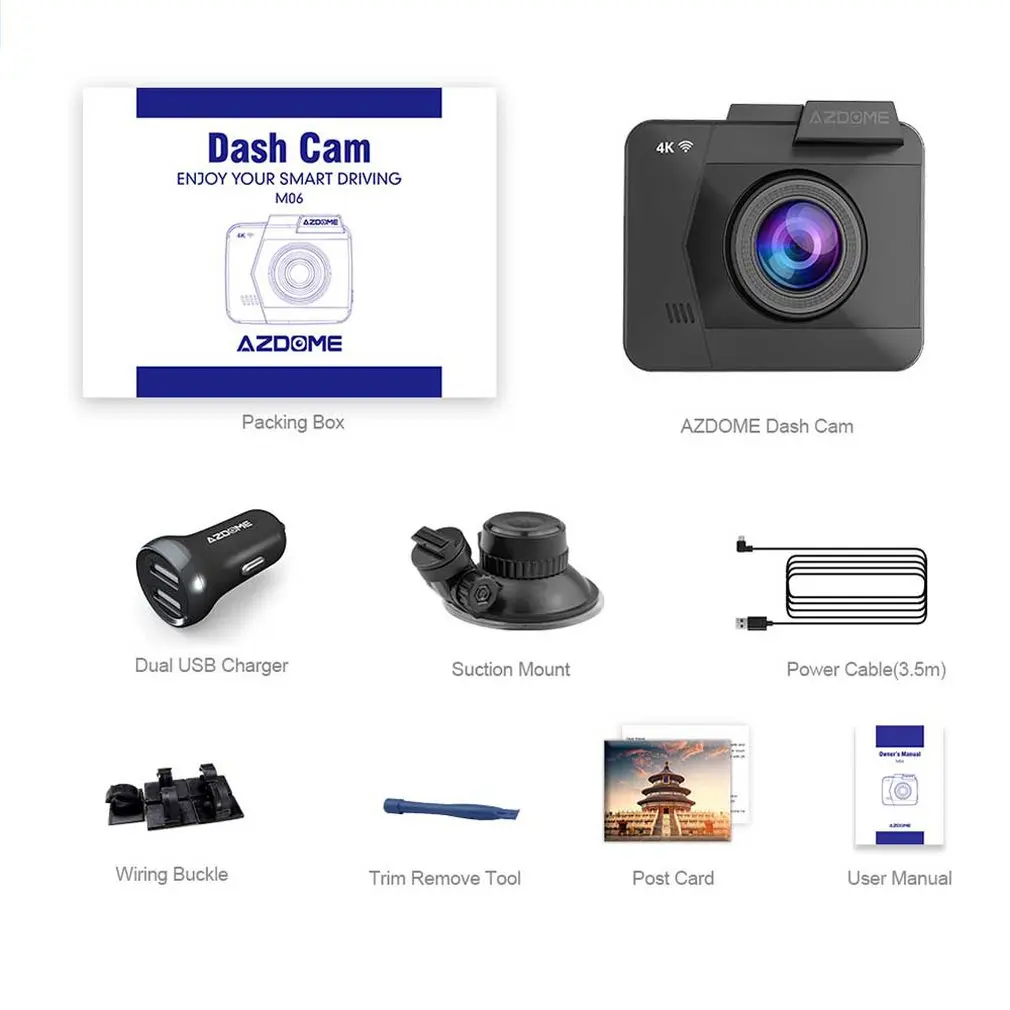 

M06 WiFi Built in GPS Dual Lens FHD 1080P Front + VGA Rear Camera Car DVR Recorder 4K Dash Cam Dashcam WDR Night Vision